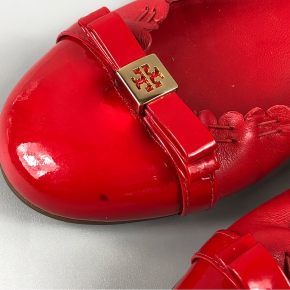 Tory Burch Romy Red Leather Round Toe Ballet Flats Size 7M - Picture 7 of 8